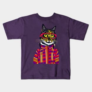 Colorful Hipster Cat Kids T-Shirt